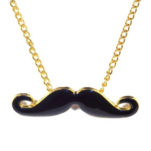 Jovana Retro Handlebar Mustache Hipster Beard Pendant Necklace Pendant-Black