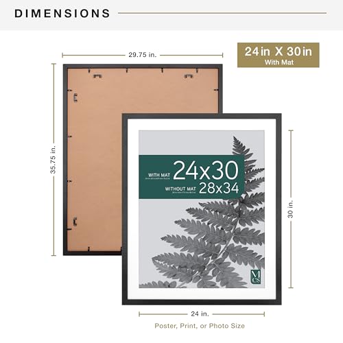 MCS Studio Gallery 28x34 Matted Poster Frame with 24x30 Picture Display, Black Woodgrain Vertical & Horizontal Wall Hanging Large Picture Frame for Photos, Posters & Art Prints (1-Pack)