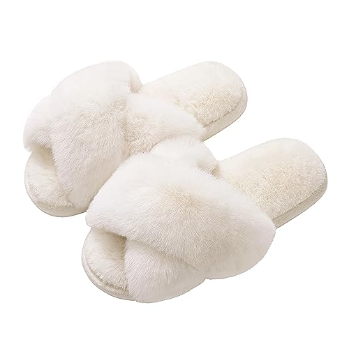 Evshine Women's Fuzzy Slippers Cross Band Memory Foam House Slippers Open Toe Indoor Outdo... Evshine Women's Fuzzy Slippers Cross Band Memory Foam House Slippers Open Toe Indoor Outdo...
