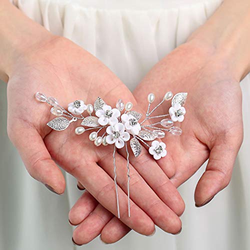 Unicra Bride Flower Wedding Hair Pins Bridal Leaf Hair Piece Pearl Hair Accessories