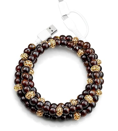 Image of Stylish Beaded Phone Charger Cable Colors USB Charging Cord for Smartphones (2-1 to USB A, Leopard, 3.3ft)