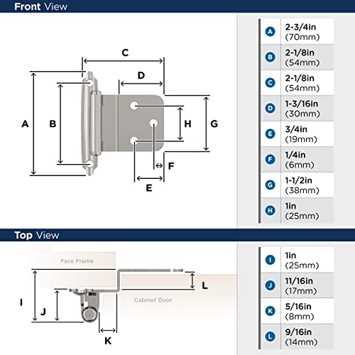 Amerock | Cabinet Hinge | 3/8 Inch (10 Mm) Inset Hinge | Polished Chrome | 2 Pack | Self-Closing Hinge | Face Mount Hinge | Cabinet Door Hinge #TOP2