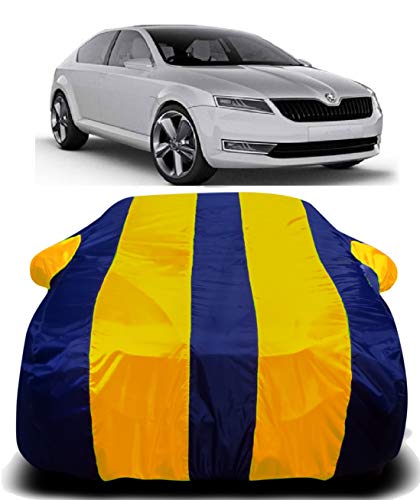 Image of Waterproof Car Cover with Ultra Surface Body Protection (Yellow Stripes) (Skoda Laura)