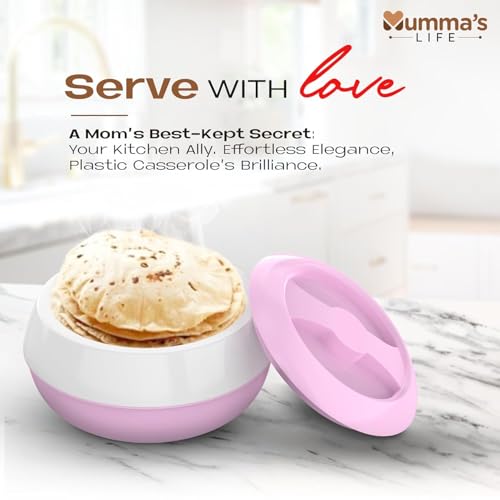 Image of Mumma's LIFE Insulated Casserole Hotpot /Chapati Box /Hot Case with Lid Thermoware Casserole (Pink, 1000ml X 2pcs)