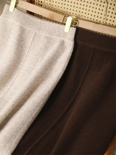Women Winter 100% Merino Wool Skirts Knitted Tassel Straight Skirt Cashmere Office Fit Dress Light Lighttan XL3