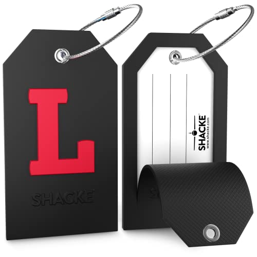 Initial Luggage Tag With Full Privacy Cover And Stainless Steel Loop (Black) (L) #TOP1