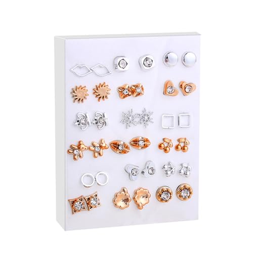 18Pairs Set Gold Silver Studs Earrings Elegant Mixed Styles Heart and Flower Earrings Accessory for Fashion Lovers