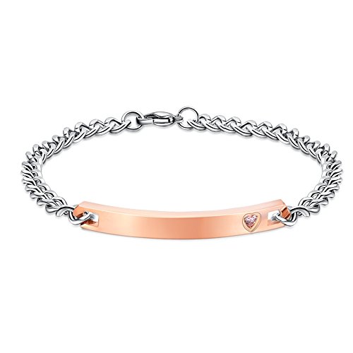 NEHZUS Edelstahl Armbänder mit benutzerdefinierten Gravur, Schmuck Geschenk für Paar, Link Armband für Sie und Ihn (Roségold)