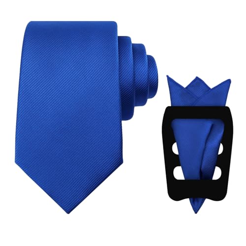 Image of Mantieqingway Black Tie Sets for Men Classic Solid Color Tie Handkerchief Pocket Square Holder Formal Graduation Wedding