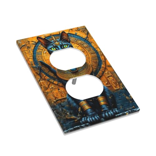 Decorative Outlet Covers Egyptian Black Cat Vintage Gold Decorated 1 Gang Duplex Light Switch Cover Plate Wall Plates for Electrical Outlets Switchplate Faceplate for Home Decor