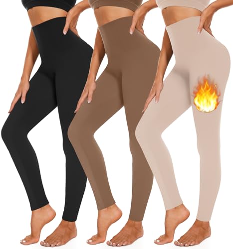 3 Pack Fleece Lined Leggings Women High Waisted Warm Winter Yoga Pants for Women Thermal Running Workout Leggings