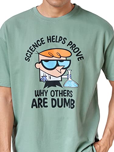 Image of The Souled Store Men Official Dexter: Power of Science Sage Green Printed Oversized T-Shirts