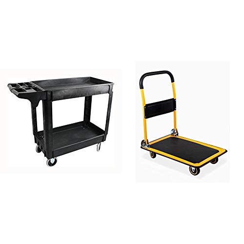 Maxworks 80855 500-Pound Service Cart With Two Trays 30"X16" & 80876- Foldable Platform Truck Push Dolly 330 Lb. Weight Capacity #TOP11