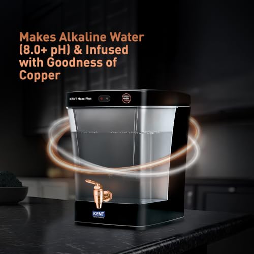 Image of KENT Maxx Plus UV Water Purifier | UV+UF+Alk+Cu | 7L Transparent Detachable Tank | With Benefits of Alkaline&Copper | Fully Automatic Operation | UV Fail Alarm | Wall Mountable | 60 L /hr Output |Black