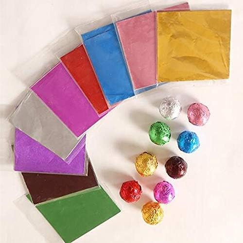 Royals 200 Pieces Chocolate Wrapping Foil Paper in Assorted Colours – 8 x 9 cm Printed and Plain Aluminum Wrappers for DIY Homemade Chocolates Candy Sweets Gift Packing Party Favors Baking Crafts