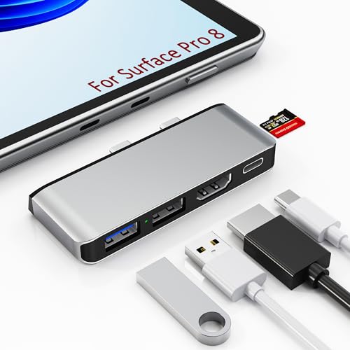 Surface Pro 8 Docking Station USB C Hub with Thunderbolt 4 (40Gbps Data+8K Display+100W PD) 4K HDMI USB 3.0/2.0 TF Card Slot Triple Display USB-C Adapter for Surface Pro8 Home Office