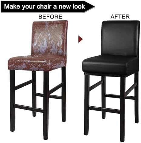 Waterproof Bar Stool Covers, PU Leather Pub Chair Slipcovers, 2-Pack Dining Chair Protector with Backs, Durable Barstool Protector for Home & Restaurant Use