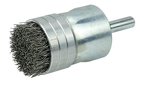 Image of Weiler 11115 0.0104 inch Wire Size, 302 Stainless Steel Bristles, Banded, Solid End, Stem-Mounted Crimped Wire End Brush, Made in the USA