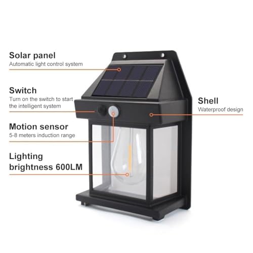 Image of Solar LED Light Outdoor Waterproof | Garden, Balcony & Home Wall Lamp | Warm Yellow Solar Light with Motion Sensor | Solar Wall Light Fixture for Outdoor Use (Pack of 1)