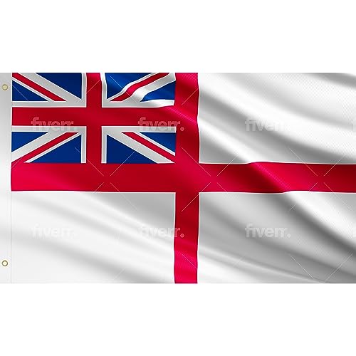 White Ensign Flag With 2 Metal Eyelets Large 5x3' Royal Navy Of United Kingdom Banner, 5x3 ft
