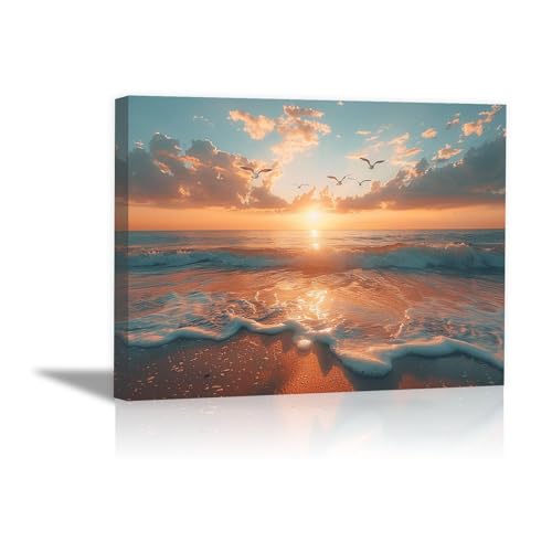 Peinture de paysage au coucher du soleil encadrée pour habiller un mur vide