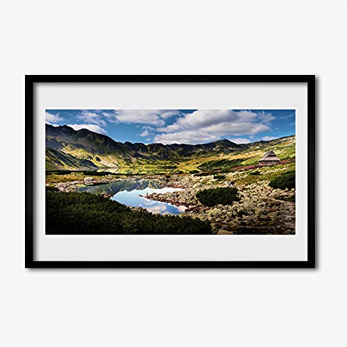Affiche encadrée 60x40 cm avec cadre en MDF noir pour salon décor paysage lac