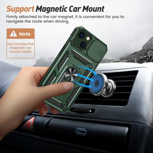 Goton For Iphone 14 Case & Iphone 13 Case + Screen Protector - Slide Camera Lens Cover With Ring, Heavy Duty Military Grade Shockproof Rugged Phone Case For Iphone 14 & 13 Accessories Alpine Green #TOP7