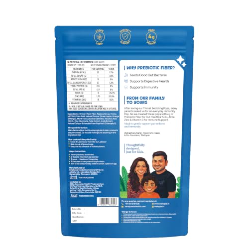 Image of Immune Support Pops for Kids, Green Apple & Orange Flavour, 4g Prebiotic Fiber, Zinc, Vitamin C & Tulsi, No Added Sugar, Ages 2+, 15 Pops (90g)