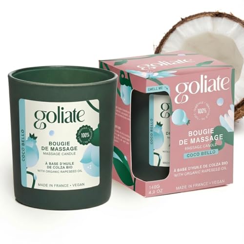 Goliate Bougie Massage Huile Bio Coco Bello 140g - Cire Végétale Colza Provence, Aromathérapie Relaxante, Vegan Testée Dermatologiquement, Made in France