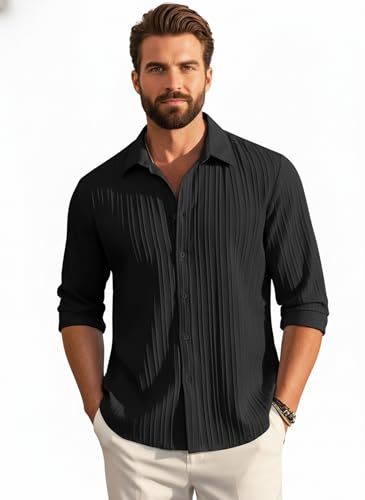 Image of Amazon Brand - INKAST Men's Casual Button Down Shirts Long Sleeve Linen Shirt Fashion Textured Beach Summer Shirt