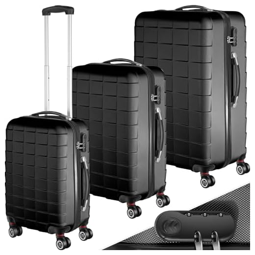 TecTake Set 3 Piezas Maletas ABS Juego de Maletas de Viaje Trolley Maleta Dura | 4 Ruedas de 360º | 2 Mangos y un asa telescópica (Negro | no. 402669)