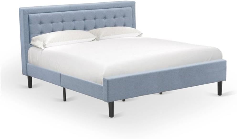 East West Furniture FN11K-2HA15 3-Piece Platform Bedroom Set with 1 Modern Bed and 2 Night Stands for Bedrooms - Reliable and Durable Construction - Denim Blue Linen Fabric