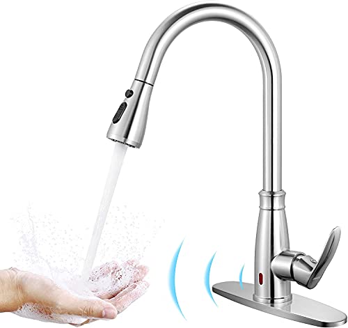 Touchless Kitchen Faucet, Pull Down Sprayer Kitchen Faucet, Single Handle Sensor Kitchen Sink Faucet With 3 Modes, High Arc Brushed Nickel Sensor Sink Faucet Skfs02 #TOP15