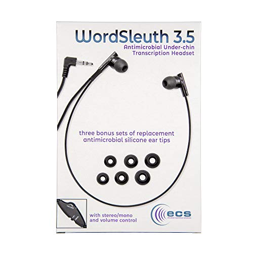 WordSleuth Under-Chin in-Ear 3.5 mm Transcription Headset, Noise Reduction Angled Silicone Ear Tips