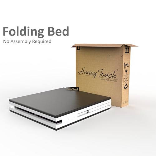 Image of Honey Touch Nexon Folding Bed Single with Mattress | No Assembly Required | Foldable Bed for Sleeping /Guests /Rented Apartments /Bedroom (3ft x 6ft, White)