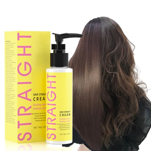 gowwim Hair Straightener Cream, 72h Long-Lasting Frizz Control Heat Protection up to 230°c (450℉) Plant Extracts Nourishing Smoothing Straightening Cream for Frizzy & Curly Hair 100g/3.53 Fl Oz