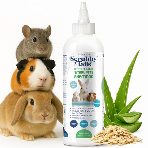Scrubby Tails Natural Oatmeal & Aloe Vera Small Pets Shampoo for Guinea Pig, Bunny, Ferret & Rabbit Shampoo - Hypoallergenic for Sensitive Skin. 8 fl. oz. (Unscented)