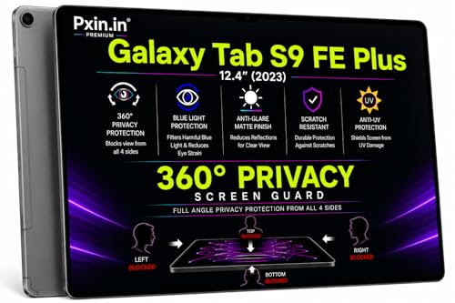 Image of Pxin 360 Pro Privacy Screen guard compatible with Samsung Galaxy Tab S9 FE Plus | Anti Glare | Anti UV | Anti Blue | Anti Reflection | Privacy Filter | Unbreakable Build