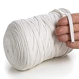 MeriWoolArt Baumwollgarn für Stricken, Makramee, Häkeln, Weben, Geschenkband für Weihnachten - 10 mm, 150 m T-Shirt Garn - Neue Qualität (Natürliche Farbe)