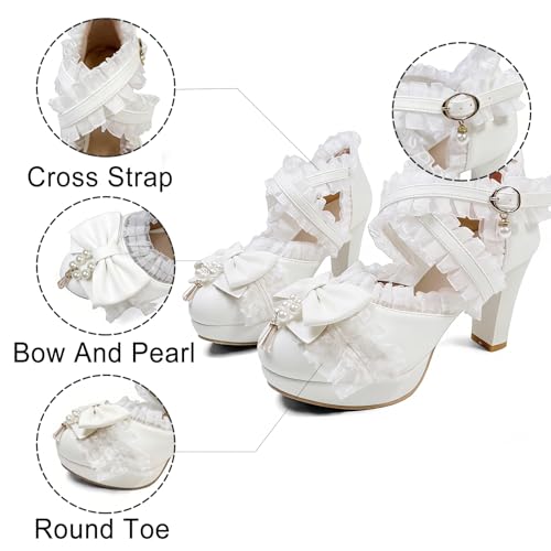 Image of FOREADA Mary Janes for Women Platform Heels Bow Kawaii Shoes Vintage Dress Pumps