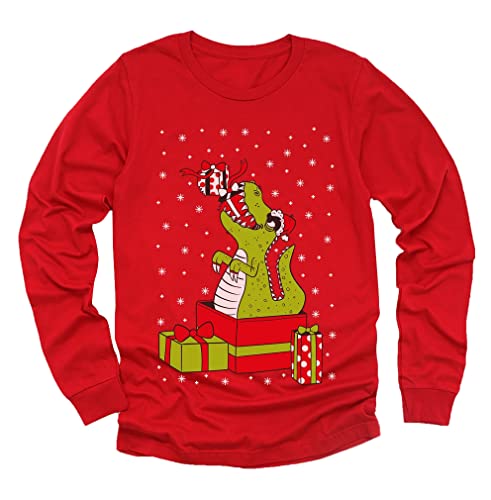 Tstars T Rex Dinosaur Ugly Xmas Sweater Toddler Kids Long Sleeve T-Shirt