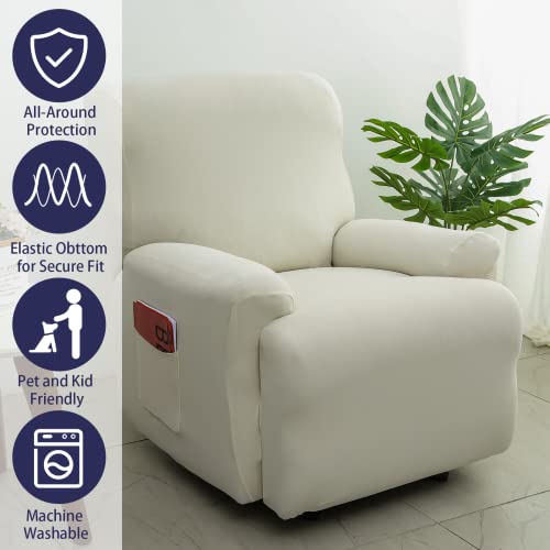 Iauddy Recliner Slipcover-Stretch Soft Slip Reclining Chair Slipcovers 4-Pieces Furniture Protector For Recliner With Pocket Fitted Sofa Couch Cover Lazy Boy Chair Cover(Beige) #TOP3