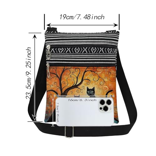 Cat Tree Print Crossbody Bag Adjustable Unisex Zipper Shoulder Bag Birthdays Gift for Women Outdoor Travel Cat Lovers Gift Men Purse2