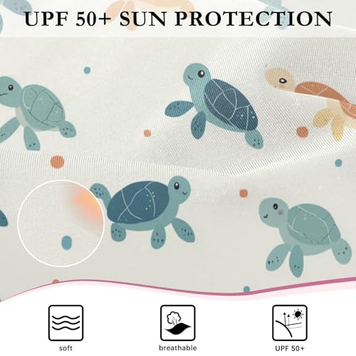 Girls Swimsuit Cute Turtles Dots Long Sleeve One Piece Bathing Suit for Kids UPF 50+ Rash Guard Swimwear 3-124
