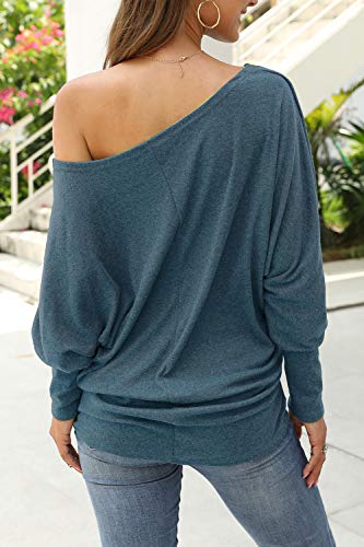 Image of Aifer Women's Off The Shoulder Tops Sexy Long Sleeve Shirts Oversized Fashion Casual Batwing Sweaters Pullover Tunic Tops