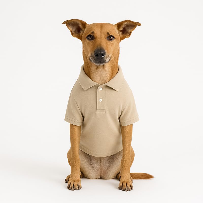Image of Thunder Tails Premium Cotton Polo Dog T-Shirt | for Medium Dogs | Beige | 2XL | for Cocker Spaniel, Hound, Beagle & Corgi