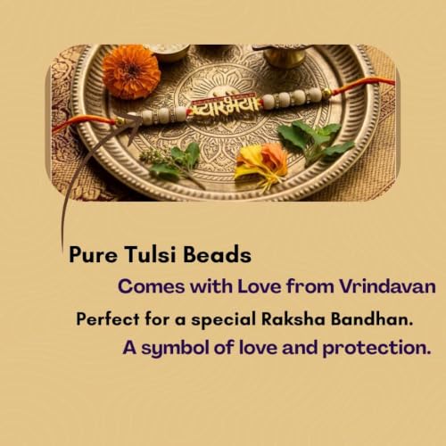 Image of Original Tulsi Rakhi for Brother | Handmade Natural Tulsi Beads Rakhi | Sacred Raksha Bandhan Rakhis for Boys | Traditional Spiritual Rakhi Gift