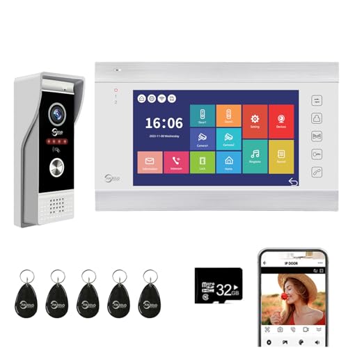 Vídeo portero, cámara de vídeo WiFi con monitor de 7 pulgadas, timbre con cable con 1080P, admite entrada de tarjeta y detección de movimiento, audio bidireccional (1 Timbre+1 Monitor)