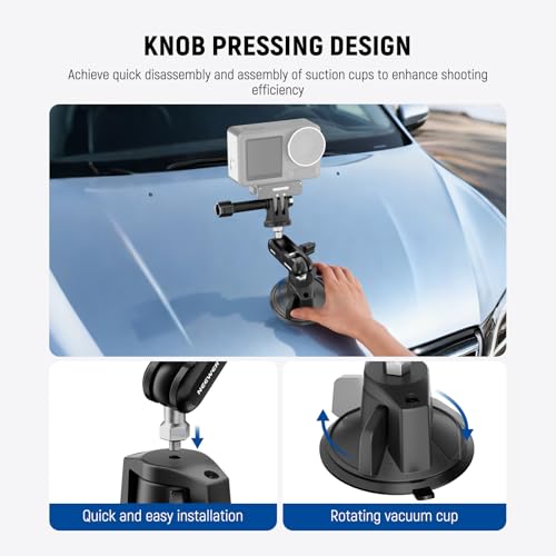 Image of NEEWER Suction Cup Phone Holder & Camera Mount Compatible With GoPro DJI Insta360 iPhone, Car Phone Mount with Action Camera Adapter 360 Magic Arm for POV Windshield Glass Vlog Video Recording, CA158