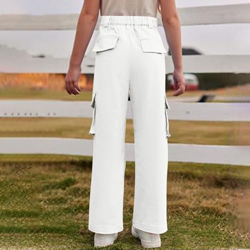 Girls Cargo Pants Fall Casual Wide Leg Sweatpants Fashion Fleece Straight Jogger Pants with Multi Pockets4